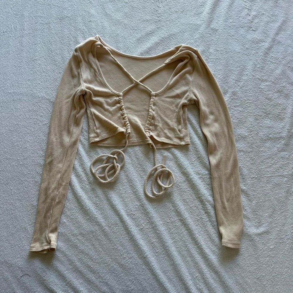 SHEIN Cream Crisscross Long Sleeve Top